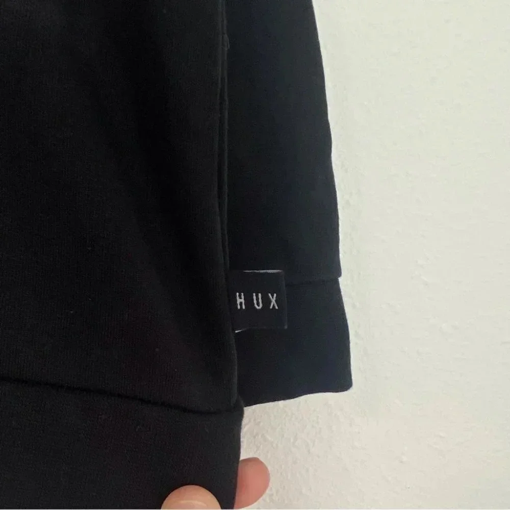 Huxbaby‎ sweat jacket black zip front bear appliqué collarless size 4 years